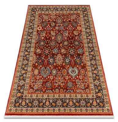 Image de Tapis en laine KESHAN franges, Ornement, cadre oriental 7573/53577 bordeaux / bleu foncé  multicolore 80x145 cm