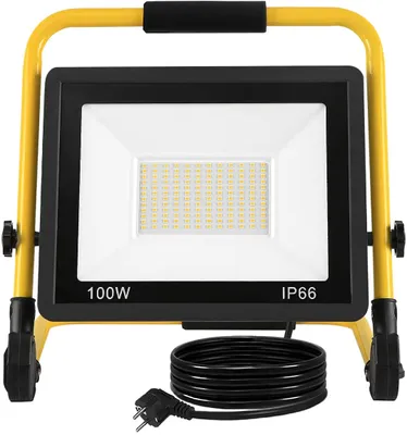 Obrázek produktu pro XMTECH LED stavební reflektor Pracovní světlo 100W teplá bílá Stavební reflektor včetně stojanu a síťového kabelu 3M LED reflektor IP66