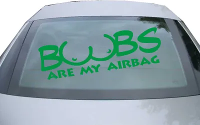 Produktbild von Indigos UG - Aufkleber Heckscheibe & Motorklappe DE2179 - grün - 600x257 mm - Boobs are my Airbagy - Auto Scheiben Fenster Heckklappe Tuning Racing JDM - Die cut