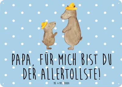 Produktbild von Mr. & Mrs. Panda Schild Bären mit Hut DIN A6 - Blau Pastell - Geschenk, Vatertag, Wandbild, Türschild, Familie, Family, Magnetschild, Bruder, Blechtafel, Vater, tafel