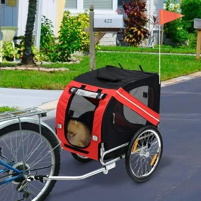 Produktbild von ​​​​​Hundeanhänger Fahrradanhänger Hundetransporter Transportanhänger für Hunde Hundefahrradanhänger Rot 130x73x90cm