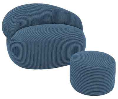Image de Pouf XXL déhoussable en velours côtelé BANANAIR 110x100 cm + repose-pieds bleu foncé