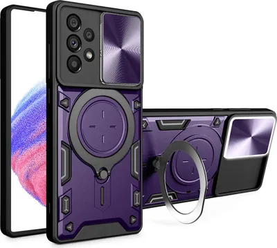 Produktbild von Handyhülle für Samsung Galaxy A33 5G Dual-Layer Stoßfest Rüstung Hülle mit Dia Kameraschutz und Kreisförmig Ring Ständer Lila