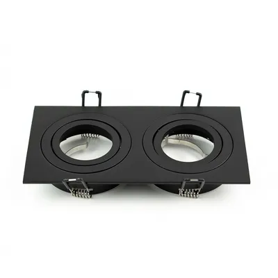 A black, square, double recessed spotlight fixture is shown against a white background.