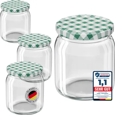 Produktbild von 100x WELLGRO Einmachgläser 400ml Schraubdeckel TO82 grün kariert