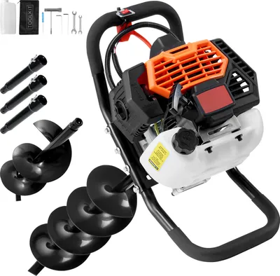 Obrázek produktu pro SucceBuy šnek s benzínovým motorem, 52 CC, 1450 W, 6" a 10" šnek se 3 prodlužovacími tyčemi, pro zemědělskou půdu, zahradní rostliny, oranžový + černý