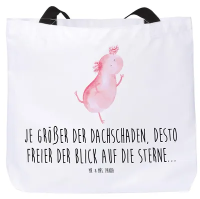 Produktbild von Mr. & Mrs. Panda Reisetasche Axolotl Tanzen - Weiß - Geschenk, Schultasche, Tote Bag, Laptoptasche, gut Gelaunt, Freundin, Lurch, Tasche, Beutel, Sterne, Schwanzlurch