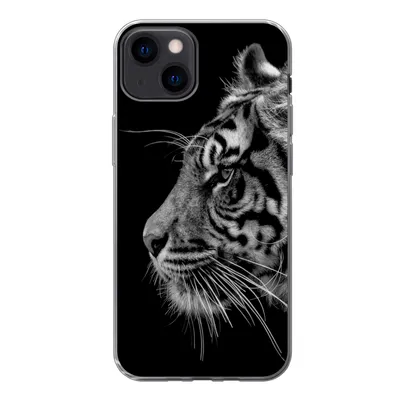 Produktbild von MuchoWow® Handyhülle Schutzhülle Hülle für iPhone 13 Tiger auf schwarzem Hintergrund in schwarz und weiß Silikon Softcase Handy Hülle - Karteninhaber