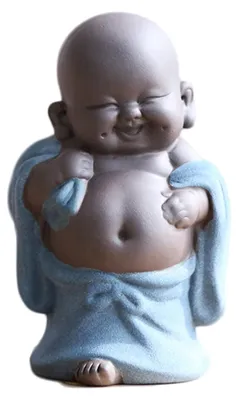 Lachender Maitreya Buddha, Keramik-Statue, 10 cm, Blau