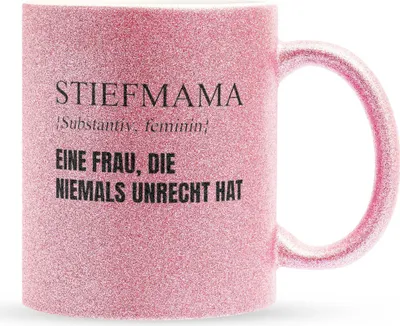 Produktbild von 22Feels Glitzertasse Pink Stiefmama Geschenk Muttertag Bonusmama Weihnachten Stiefmutter Geburtstag Kaffeetasse Frauen Haferl Geschenkidee Bürotasse