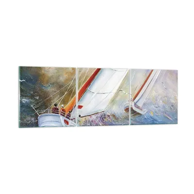 Produktbild von Bilder auf glas - 3 Teile - Segelboot Bild Regatta - 90x30cm - Glasbilder - Wandbilder - Bilder - zum Aufhängen bereit - Wanddekoration aus Glas - Glas Bilder - Wandbild auf Glas - GCA90x30-4134