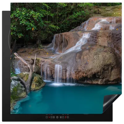 Produktbild von KitchenYeah© Herdabdeckplatte Wasserfall - Felsen - Landschaft , 78x78cm, Küche Deko, Glaskeramikkochfeld Herdabdeckung, Abdeckplatte fùr Kochfeld