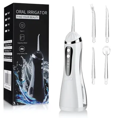 Image de Brosse à dents électrique – Irrigateur buccal portable – 1600 pulsations par minute – 3 modes – 5 buses – Rechargeable – Blanc