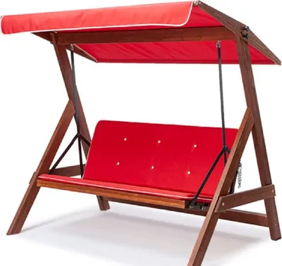 Produktbild von Casa Padrino Luxus Hollywood Schaukel Rot / Braun - Massivholz Garten Schaukel mit Sonnendach - Garten Möbel - Terrassen Möbel - Outdoor Möbel - Luxus Möbel