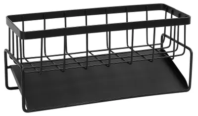 Image de Rangement de cuisine pour plan de travail, porte-éponges avec égouttoir, noir – Rangement de cuisine, bac de rangement pour plan de travail et salle de bains