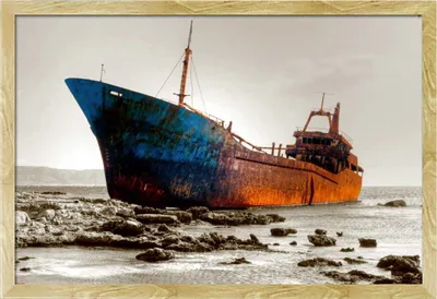 Image de Colourlight - Poster - Shipwreck + cadre amovible, Shinsuke® Maxi MDF hêtre, vitre acrylique