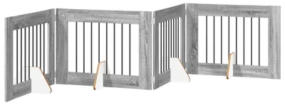 Immagine prodotto di vidaXL Porta pieghevole per cani con supporti, 4 pezzi, colore grigio Sonoma, 321 cm