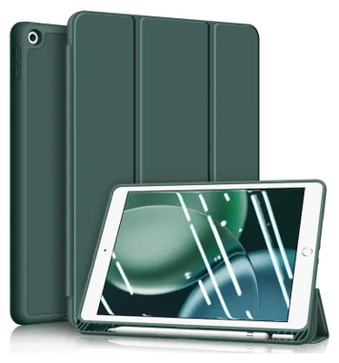 Produktbild von Fintie Hülle für iPad 9. Generation 2021/8. Gen 2020/7. Gen 2019 10.2 Zoll - Superleicht Soft TPU Rückseite Abdeckung Schutzhülle mit eingebautem Pencil Halter, Auto Sleep/Wake, Dunkelgrün