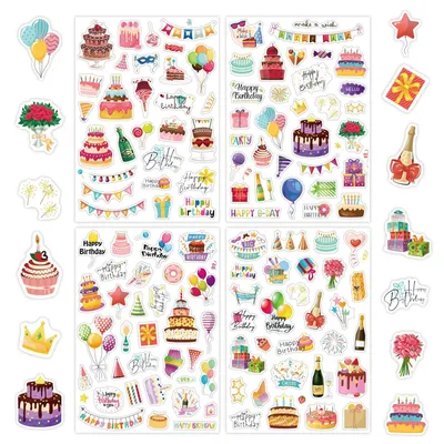 Geburtstags-Sticker-Set, über 120 Aufkleber, selbstklebend, bunt