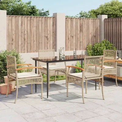 Produktbild von Design 5-tlg. Garten-Essgruppe mit Kissen Beige Poly Rattan, Gartenmöbel-Sets 2024 Neu