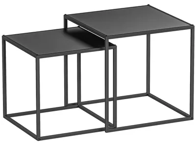 Productafbeelding van Set van 2 bijzettafels - Stapelbare bijzettafels - Zwart - Metalen frame - Minimalistisch-moderne stijl - Ruimtebesparend - 40 x 40 x 40 cm