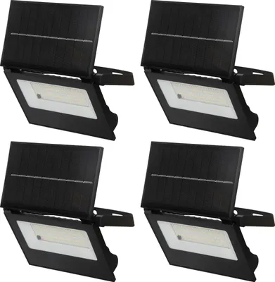 Zdjęcie produktu dla Zestaw 4 lamp solarnych do użytku zewnętrznego z czujnikiem ruchu radarowym, lampa LED solarna IP65 z pilotem, światło ciepłe/zimne, kąt oświetlenia 270°, idealna do ogrodu, tarasu, garażu i podjazdu