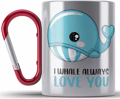 Produktbild von Trendation - Valentinstag Edelstahl Tasse Karabiner Geschenk für Ihn Sie Lustig Wale Grafik  Geschenkidee Becher Wortspiel Freund Freundin Liebe Paare (Rot)