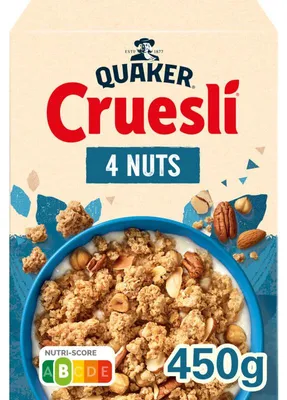 Immagine prodotto di Quaker Cruesli 4 Nuts Muesli 450g – Colazione croccante con noci, fibre e vitamine