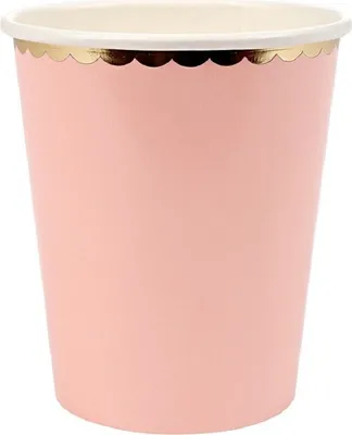 Produktbild von Pappbecher, 8 Stück / 300ml -Matt / goldener Rand, Rosa