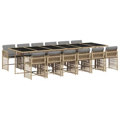 Produktbild von 13-tlg. Garten-Essgruppe mit Kissen Beigemischung Poly Rattan