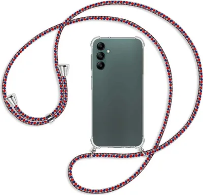 Produktbild von Handykette Backcover-Schutzhülle mit Band (Metall silberfarben) für Samsung Galaxy A14 5G - silber/blau/rot