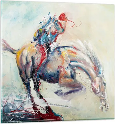 Produktbild von Bilder auf glas - Pferd Abstraktion - 60x60cm - Glasbilder - Wandbilder - Kunstdruck - zum Aufhängen bereit - Wanddekoration aus Glas - Glas Bilder - Wandbild auf Glas - Einteilig - GAC60x60-3446