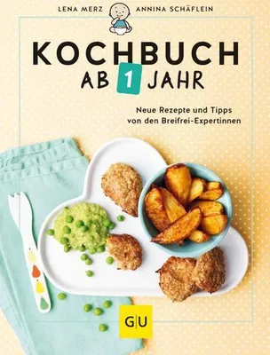 A cookbook cover featuring a plate of baby food and a bowl of potato wedges.
