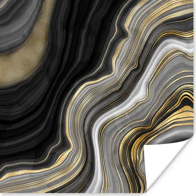Produktbild von MuchoWow® Poster Marmor - Stein - Achat - Schwarz und Gold 50x50 cm - Wohnzimmerdekoration