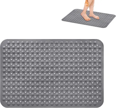 Obrázok produktu pre Protišmyková podložka 60 x 90 cm, sivá, s odtokovými otvormi a prísavkami, prateľná v práčke, do kúpeľne