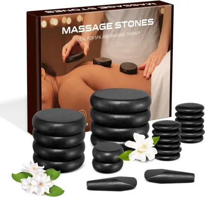 Productafbeelding van Set van 24 verwarmde basaltstenen voor massage, geschikt voor spa's, massages en ontspanning