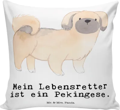 Produktbild von Mr. & Mrs. Panda Sofakissen Pekingese Lebensretter - Weiß - Geschenk, kuschelkissen 40x40, Peking-Palasthund, Kissen, Dekokissen, bedruckt, Zierkissen, für sofa, Pekinese