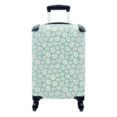 Produktbild von MuchoWow® Koffer Handgepäck Trolley Rollkoffer Kleine Reisekoffer mit 4 Rollen - Blumen - Weiß - Vintage - Muster - Cabin Size < 55x40x23 cm & 55x40x20 cm - Fotokoffer - Kabinenkoffer - Boardgepäck - Reise-Box - Reisekoffer - Reisegepäck - Koffer mit Bild - Trolley für Kinder