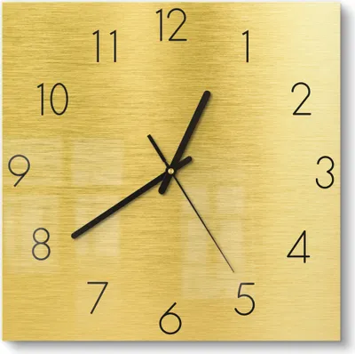 Produktbild von DEQORI Glasuhr 30x30 cm Zahlen 'Gebürstete Goldoberfläche' Wanduhr Glas Uhr Design leise