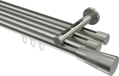 Produktbild von Interdeco Innenlaufstange / Gardinenstange mit Innenlauf Edelstahl-Optik, Typ Siteno Tanara (Konus Bicolor), 20 mm Ø 3-läufig, 520 cm