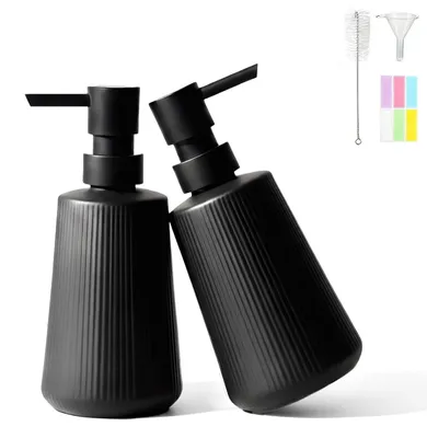 Productafbeelding van Zeepdispenser - 2 stuks met pompmechanisme en reinigingsborstel - voor keuken en badkamer - zwart, 350 ml, 17,3 x 7,2 cm