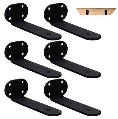 Image de Supports muraux robustes pour étagères - Fixation murale - Design suspendu - Métal noir - 20 cm - Lot de 6 - Supports d'étagères
