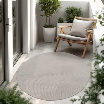 Immagine prodotto di Tappeto per interni ed esterni a trama piatta monocromatico moderno resistente alle intemperie per terrazza cucina dimensioni 80 cm rotondo