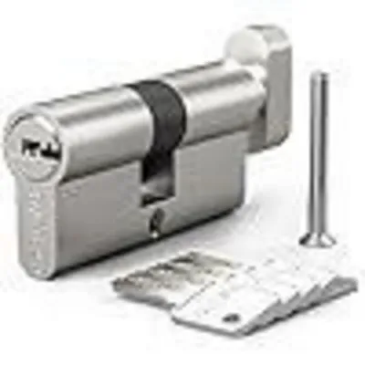 Obrázek produktu pro Bezpečnostní cylindrická vložka, profil Euro, 45/50 mm, mosaz, celková délka 95 mm, značka Knauf, povrchová úprava saténový nikl, 5 klíčů, ochrana proti překonání, vrtání, násilnému otevření a bumpingové metody