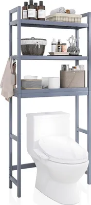 Immagine prodotto di Mensola da bagno in bambù salvaspazio 63x26x170cm Grigio a 3 livelli regolabile