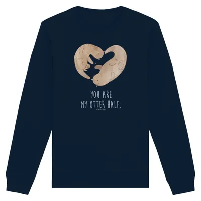 Produktbild von Mr. & Mrs. Panda Baumwoll Pullover Otter Herz Größe XS - French Navy - Geschenk, Liebe, Sweater, Sweatshirt, Pulli, Bio
