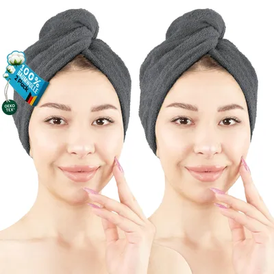 Produktbild von Hammetex Haarturban Damen 2er Set 25x66 cm – 100% Baumwolle,  , mit Knopfverschluss