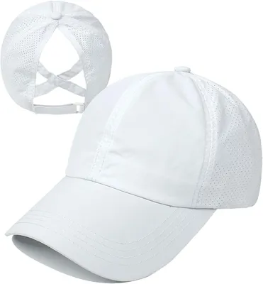 Produktbild von Ponytail-Baseballcap Für Frauen, 1 Stück, Weiß, Schnelltrocknend, Mit Kreuzband Für Hochgesteckten Dutt Oder Pferdeschwanz, Ideal Für Outdoor-Aktivitäten