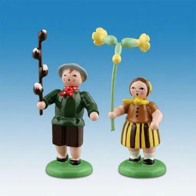 Produktbild von Holzfiguren Blumenkinderpaar bunt Höhe 6,5cm NEU