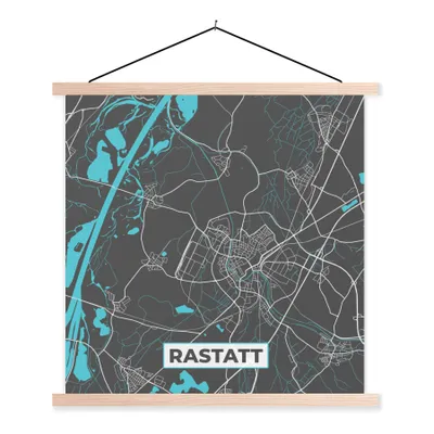 Produktbild von MuchoWow® Textilposter Stadtplan - Deutschland - Blau - Rastatt - Karte 60x60 cm mit holzfarbenen Rahmen - Wanddekoration